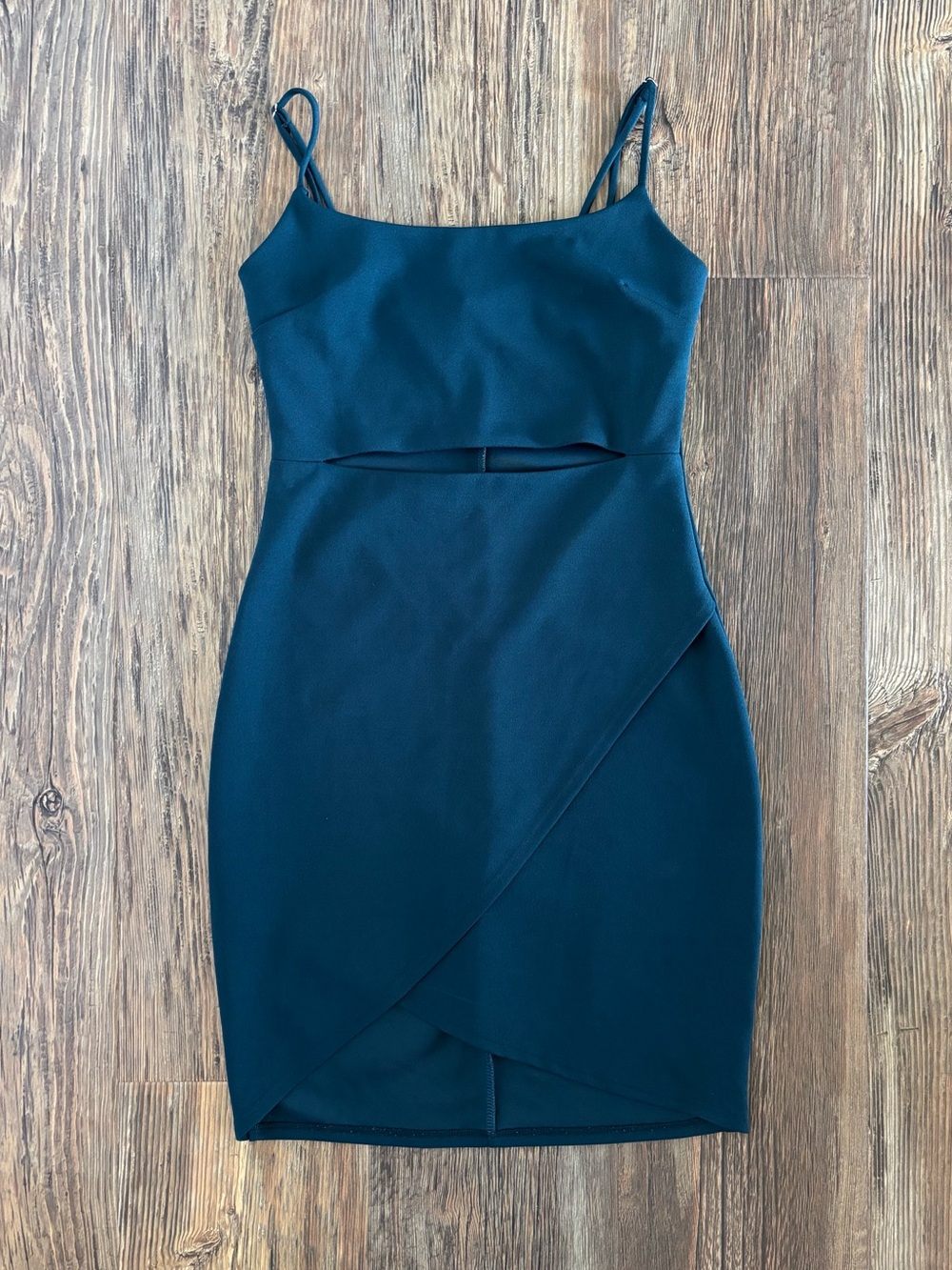 Lulus On The Town Cut Out Bodycon Party Dress Small Dark Teal Adjustable Straps